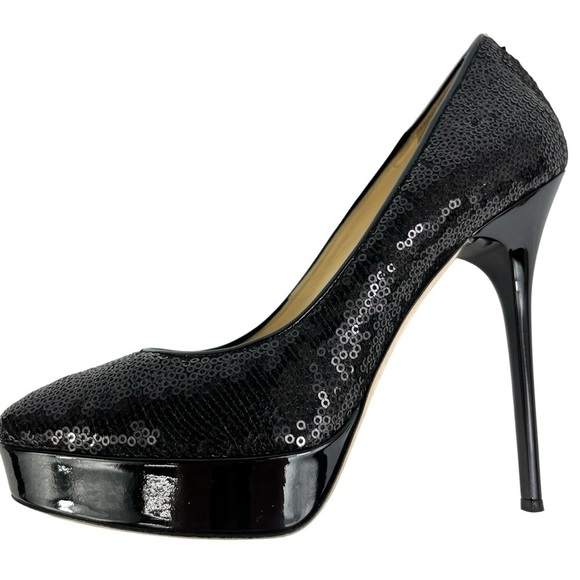 Jimmy Choo Cosmic Sequined Platform 120mm Heels Women’s 37 US 7 in Black - Picture 6 of 15